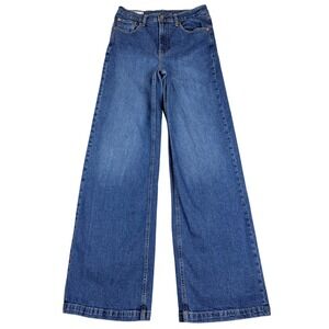 Gap High Rise Stride Jeans Women 28 6T Blue Wide Leg Skate Hipster Y2K Fit 30x34
